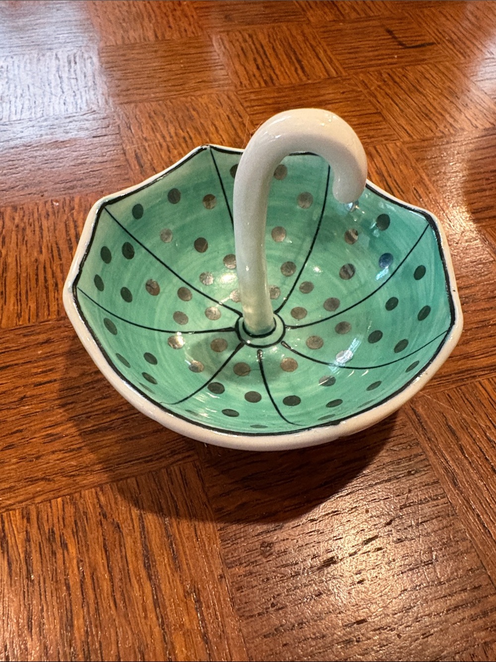 Teal Polka Dot Umbrella Ring Dish - Decorative Home Art